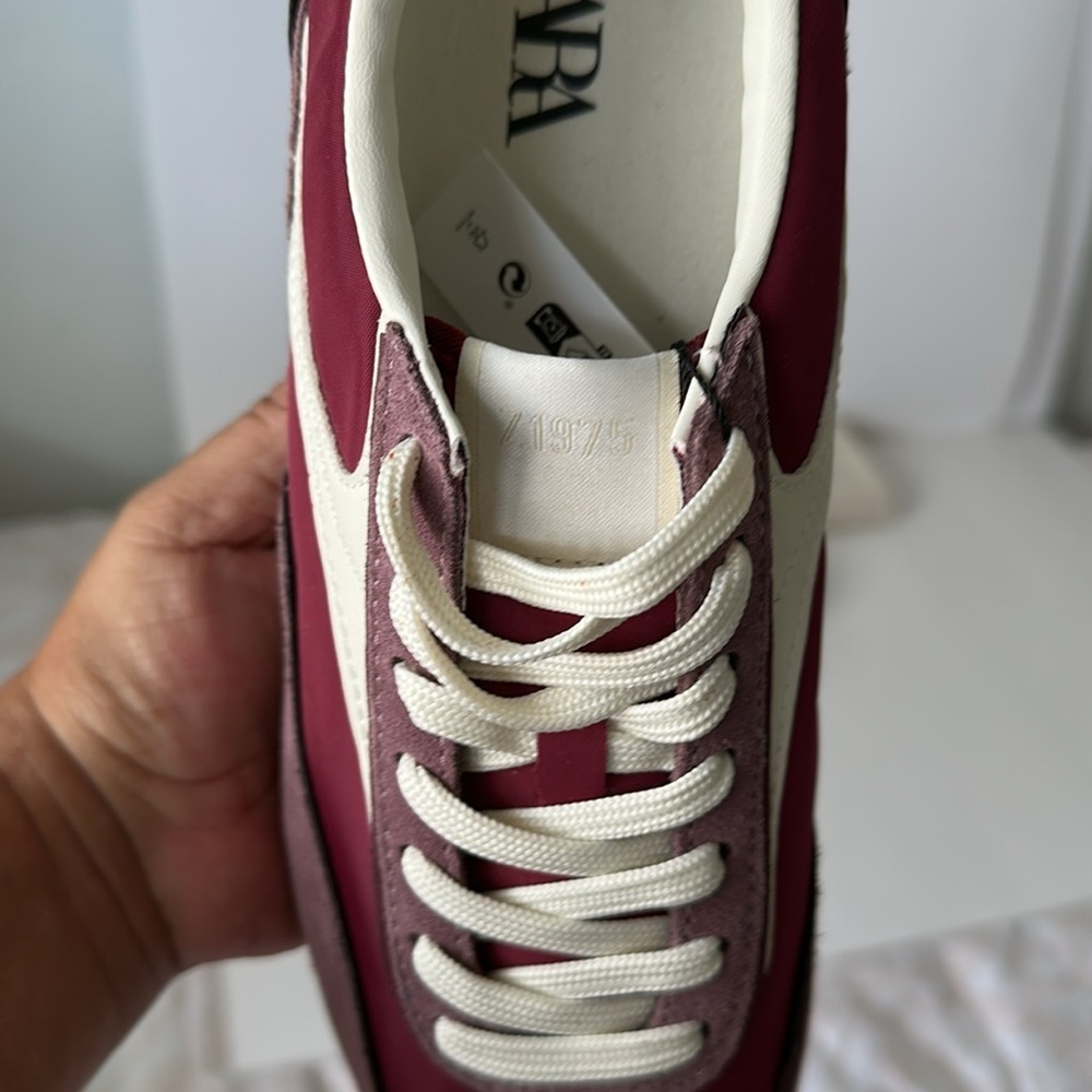 Zara Men's Maroon and Cream Sneakers - Picture 14 of 17